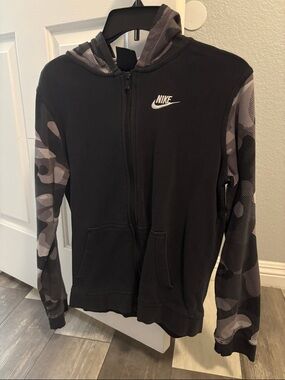 Nike Black Hoodie with Gray Camo Sleeves and Hood